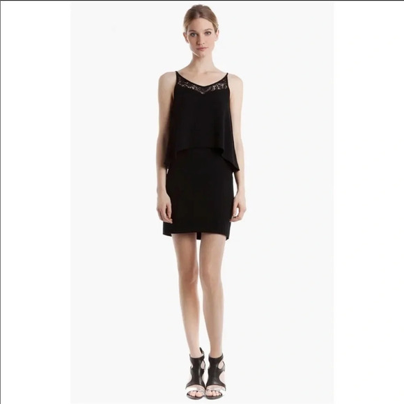 Sandro Paris Spaghetti Strap Black Lace Trim Mini Dress Size 2 US M - Picture 1 of 10